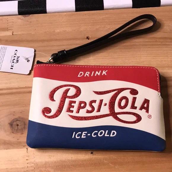Coach x Pepsi Collab Retro Vintage Glittering Pepsi Cola Zipper Wristlet Pouch - Picture 9 of 16